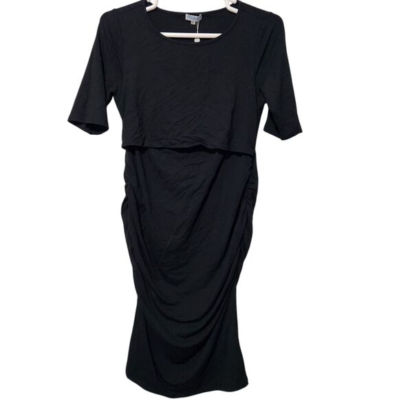 Pokkori Kimi Kai Maternity Dress Size XL Black Stretch Short Sleeve - Picture 1 of 12